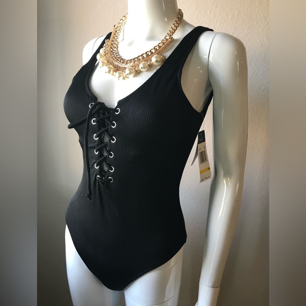 NEW WITH TAG California Waves Black Lace-Up Bodysuit